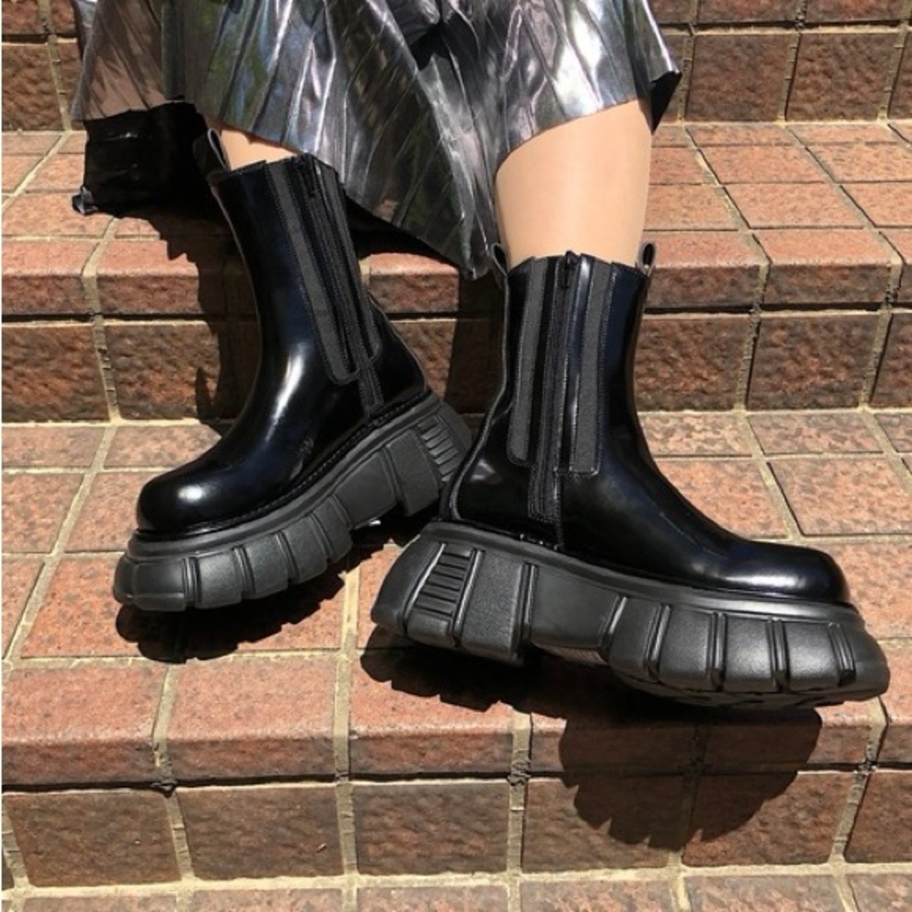 Jeffrey Campbell Stomped Platform Boots Black - Picture 3 of 13